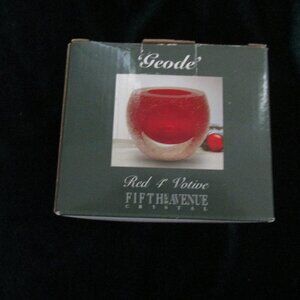 Vintage Fifth Avenue Crystal 'Geode' Red Votive Tealight NIB 4"